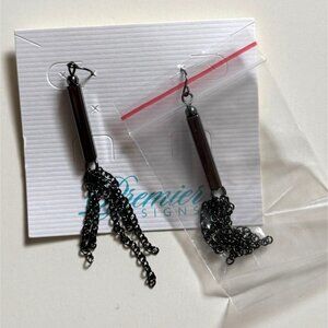 Premier Designs "Into The Swing" Fringe Dangle Earrings-Black Metal-New